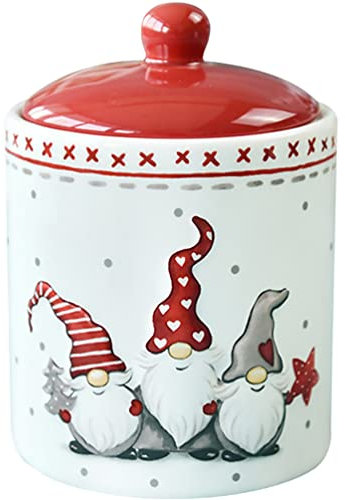 Tofficu Gnome Cookie Jar Christmas Ceramic Cookie Jar: Gnome Food Storage Jar with Airtight Lid Xmas Candy Canister Ceramic Storage Container for Candy Snacks Crackers Chips Cookie Jar