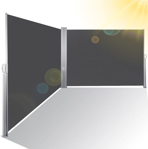 Joparri Doppelte Seitenmarkise Ausziehbar 180x600 cm, Sichtschutz, Sonnenschutz, Blickdicht, Seitenrollo, für Balkon, Terrasse, Garten,Grau
