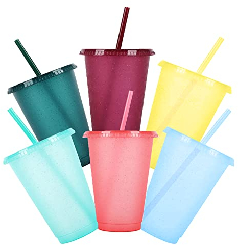 Yoaeyok 6 Pièces Gobelets en Plastique Réutilisables, 500ml Tasse en Plastique Coloré avec Paille et Couvercle, Gobelets pour Fêtes et Boissons Froides pour Enfants et Adultes