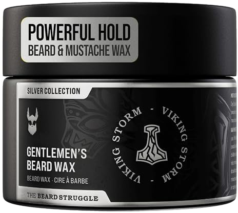 Gentlemen's Beard & Mustache Wax for Men by Beard Struggle - Viking Beard Wax Helps to Tame Style & Groom - Silver Collection, Viking Storm - Moustache Wax, 50g / 1.76 US. oz.