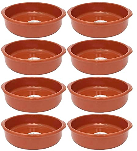 Acan Tradineur - Pack de 8 Cazuelas Redonda de Barro - Apta para vitro y Horno - Ideal para guisos y asados caseros - Ø 26 cm