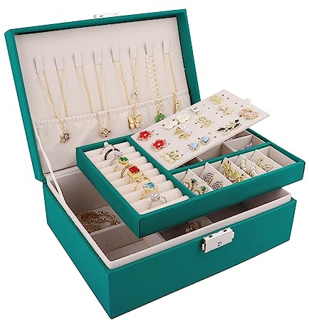 talifoca Joyeros Mujer, 2 capas Caja Joyero organizador de Joyas de Cuero PU, Organizador Joyas para Pendientes, Anillos, Aretes, Pulseras y Collares