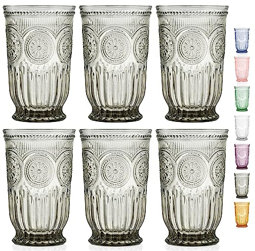 Yungala Black Glassware set of 6 smoke drinking glasses, textured colored vintage glass highball glasses