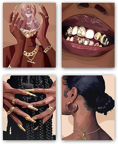 TANXM Lot de 4 affiches d'art féminines noires - Art féminin bohème féminin - Décoration murale abstraite pour chambre à coucher - 20,3 x 25,4 cm, sans cadre