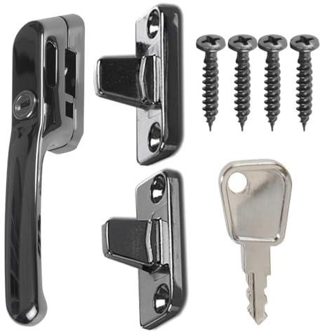 Black Fastener Casement Window Handle for Timber Surfaces | with Key, Mount/Wedge and Screws for Easily Installation and Security | DIY Friendly Handles | 133mm Length Window Handle (Black)