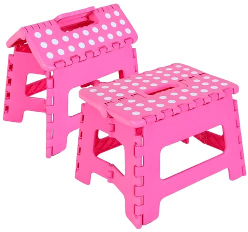 9 Inch Non-Slip Plastic Collapsible Step Stool for Adults and Kids (Pink, Kitchen, Gardens, Bedrooms)