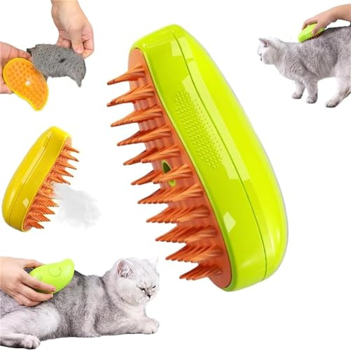 Cat Steamy Brush, 3 in 1 Steamy Cat Brush, Katzenbürste mit Wasser, Selbstreinigende Dampfende Katzenbürste, Katzenpflegebürste für Langhaar und Kurzhaar zum Entfernen Losem Fell und Schmutz (Grün)