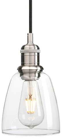 JIMUBEAM Industrial Glass Ceiling Pendant Light, Retro Loft Bar Hanging Lamp Fixture for Kitchen Island, Dining Room, Living Room, Hallway, Entryway, Bedroom (Brushed)