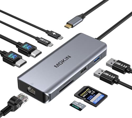 Docking Station Dual Monitor, 9 in 1 USB C Hub Ethernet mit 2 HDMI 4K, RJ45, 100W PD, 5 Gbps USB C&A 3.0,SD&MicroSD, USB C Dock Ethernet zu Dual Display, Dual HDMI Adapter für Dell/Surface/MacBook