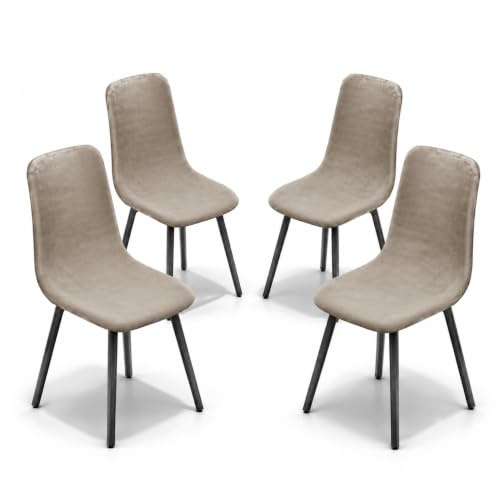 KELUINA Esszimmerstühle Stuhlhussen 2/4/6er Set,Stil Shell Esszimmerstuhl Mid Century Modern Stuhl Sipcover,Gepolsterte Esszimmerakzent Seitenstühle Bezüge (Sand1,4 PCS)