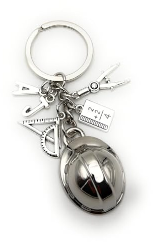 H-Customs Geometrie Helm Bauzeichner Winkel Zirkel Schlüsselanhänger Anhänger aus Metall Silber