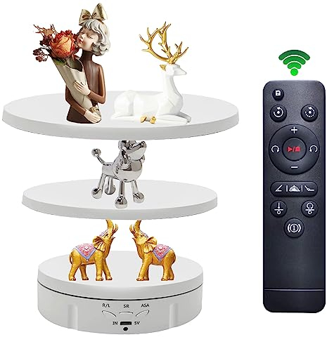 TOWEBOORY Espositore Girevole, Piatto Girevole Elettrico 3 In 1 Base Girevole Espositore Giradischi Elettrico Rotante a 360 Gradi per Gioielli, Prodotti per Fotografia (Bianco)