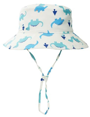 QKURT Chapeau de Soleil pour Enfants, Chapeau de pêche pour Enfants, Casquette de Plage Coupe-Vent, Chapeau de pêcheur pour l'été avec Doublure en Maille et Motif de Dinosaure pour 2 à 6 Ans