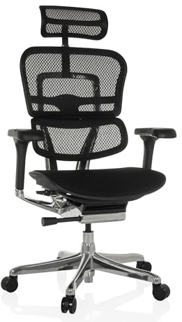 hjh OFFICE Bürostuhl ergonomisch ERGOHUMAN GEN 2 Originales Design, 24h Einsatz, Bürosessel mit Flexibler Lordosenstütze, Stoff Sitzfläche gepolstert, Netzrücken Schwarz