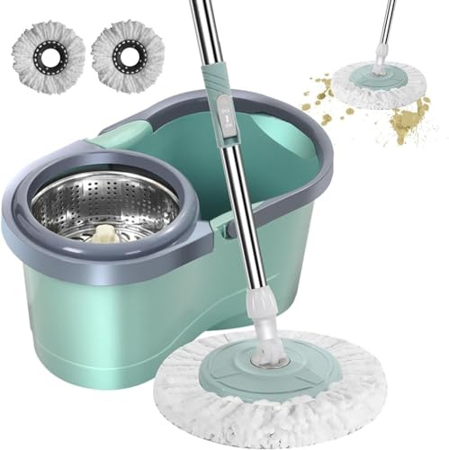 Set E Secchio Rotante | Mop Rotante Automatico Per La Pulizia Della Casa | Per La Pulizia Salva-lavoro Con Strizzatoio Per Soggiorno, Cucina, Balcone, Sala Studio, Passare lo straccio e centrifugarlo