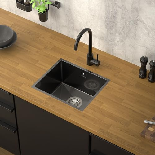 ML-Design Spülbecken Edelstahl 34x40 cm Anthrazit, Küchenspüle eckig, 1 Becken, Einbauspüle Unterbauspüle, Edelstahlspüle mit Ab- und Überlaufgarnitur, Einzelbecken mit Siphon, Waschbecken Küche Spüle