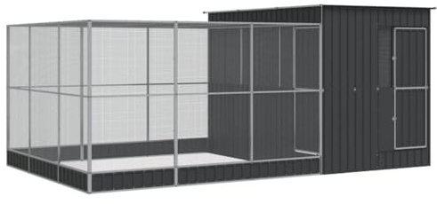 vidaXL Voljär med utbyggnad silver 497x303x216 cm stål, voljär, fågelburar, utomhusvoljärer, voljärer, utomhusvoljär, utomhusbur, utomhusburar