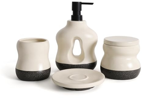 BosilunLife Set di 4 accessori per il bagno, set di 4 dispenser di sapone da bagno con porta spazzolino da denti e dispenser di sapone, portasapone, barattolo da farmacia