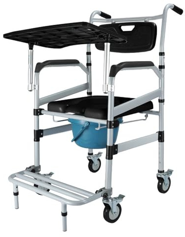 Shower Chair Commode Wheelchair for Elderly and Disabled People - Waterproof Transport Chair with Locking Wheels and Padded Seat (