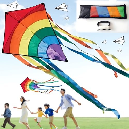 Liekadijiae Aquilone Arcobaleno per Bambini e Adulti, Aquilone da Esterno, 3+ Anni, 80 Metri di Linea