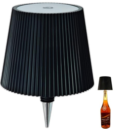 Generico Lampada per Bottiglia Senza Fili, Lampada Bottiglia di Vino per Bottiglie di Liquore 3 Colori Dimmerabili a Batteria Ricaricabile Paralume da Tavolo Touch per Ristorante, Bar (nero)