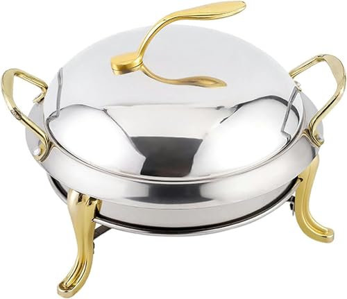 AFLEPCBRQ Round Stainless Steel Chafing Dish with Pans and Fuel Holders Buffet Warmer Set for Serving Dinner Buffet Chafer for Catering Party Wedding (Diameter: 28 cm), Gold