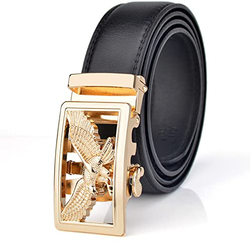 Gürtel Herren, Gürtel Ratsche Ledergürtel Automatikschließe für Herren Anzug Business Kleidung,Breit 35mm/Länge 110-130 CM (Golden, Schwarz, 125 CM)