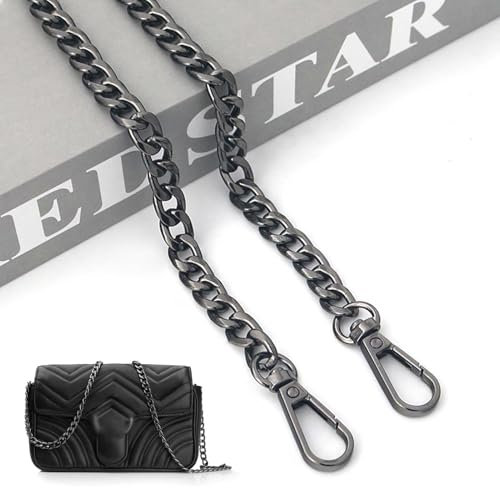 Taschenkette 120CM, Metall Tasche Kette, Taschenkette mit Karabinerhake, Schwarzes Schultergurt für Taschen Kettenriemen Schulterriemen Ersatz für Geldbörse Damen Handtaschen Umhängetasche, Schwarz