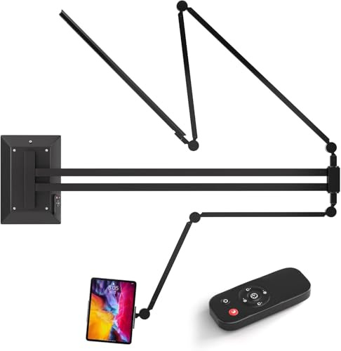 PWRNTGE Foldable Tattoo Wall Mounted Lamp with Adjustable Dual Arms, USB Charging Port, Remote Control, and Versatile Device Holder for Workspace or Bedroom Use (Wall Mounted Light - Foldable)