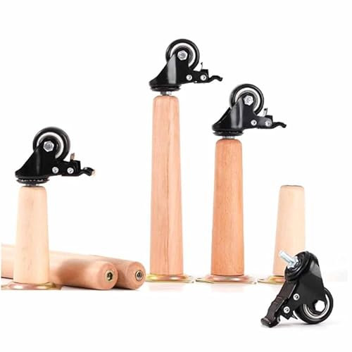 Juego de 4 patas de madera maciza para muebles, patas de madera cónicas con ruedas, patas de repuesto para sillas y mesa, 40 cm