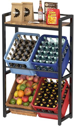 Lifewit Getränkekistenregal mit Ablage für 4 Kisten, 32D x 70W x 117,3H cm Regale für Getränkekisten, Kistenregal Getränkeregal Bierkistenregal Freistehend Kistenständer, Rustikales Braun