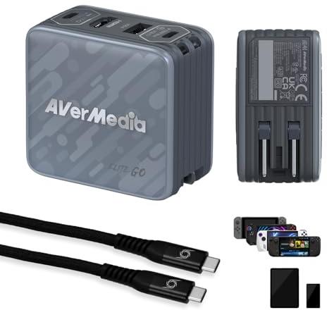 AVerMedia Scheda di acquisizione per streaming, 1080p60 HDMI, caricatore portatile per Nintendo Switch, hub USB C a ricarica rapida GaN da 100 W, docking station TV con HDMI 4K60, compatibile con