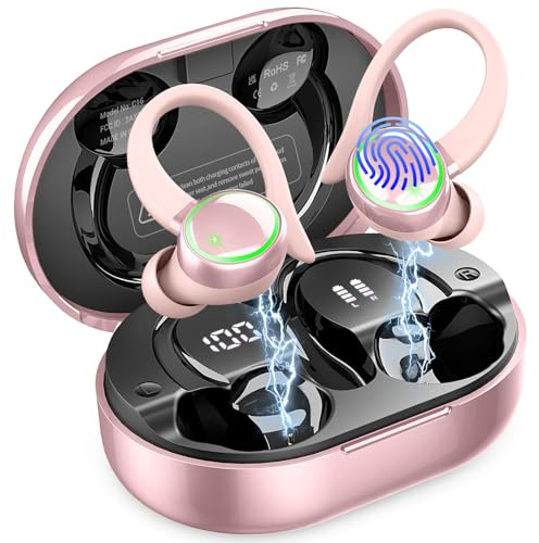 Matast Wireless Earbuds, Bluetooth 5.4 Headphones, 50H+ Playtime Stereo Noise Canceling Headphones with 4 ENC Mic, Sport Ear buds with Earhooks, IPX7 Waterproof Wireless Ear