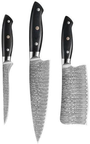 Coltello da cucina for disossare Chef Santoku Coltello da cucina Coltello da macellaio Modello Damasco Coltello multiuso for verdure(3pcs B)