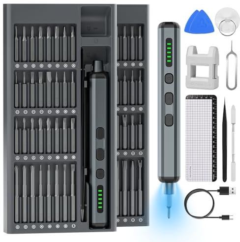 Gaethra Destornillador Eléctrico Precisión 74 en 1, Mini Destornillador Eléctrico con 64 Puntas S2, 5 Niveles de Par, 4 Luces LED, Destornilladores Precisión para Reparaciones Finas