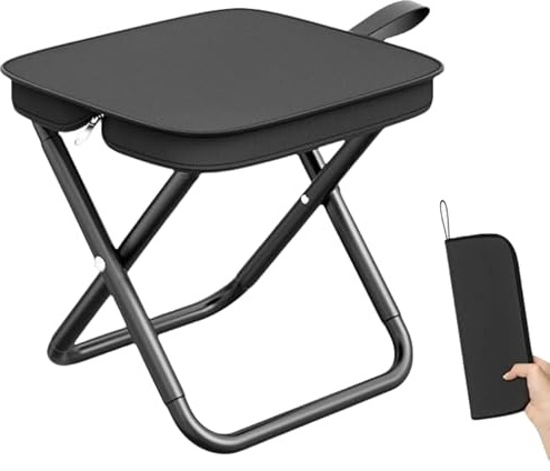 SilverChry Sgabello Pieghevole Portatile, Sedia Pieghevole Campeggio, Leggero, Sedia Portatile in acciaio con Borsa di Stoccaggio per Attività All'aperto,Pesca,Barbecue,Viaggi,Massimo 180KG (Nero)