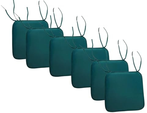 INSAFIANS Waterproof Chair Cushions Tie-On Seat Pads Dining Kitchen Patio Outdoor Chairs Packs of 2, 4, 6, or 8 (Pack 6 Green)