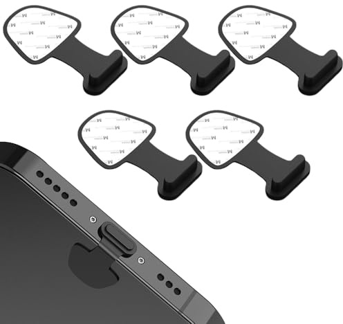 5-Pack iPhone Charger Port Covers , Type C Dust Plugs with Anti-Lost Sticker , Universal Silicone Protector for iPhone 15/16 & USB-C Devices (Black)