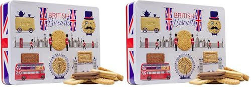 British Biscuits Gift Set - Novelty Large Treat Tin, Luxury Assorted Biscuit Selection Box, London Keepsake Souvenirs Tins - Fathers Day Hamper Ideas, Birthday Present Ideas for Men and Women