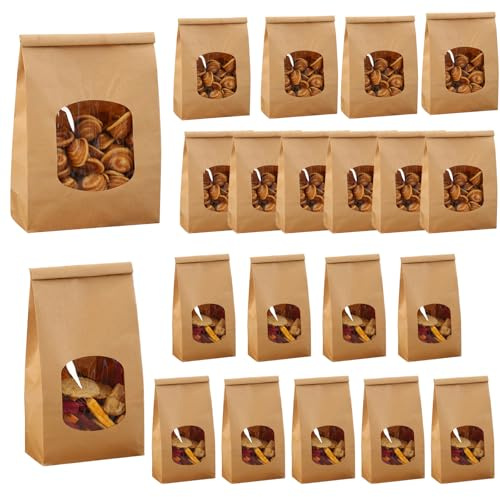 20 Stück Papiertüten Klein, Verpackungstüten mit Fenster, Kleine Geschenktüten, Kraftpapier Tüten für Nüsse Kaffeebohnen Teeblätter Süßigkeiten, kekstüten (24x12 x6,5cm/24x15,5 x7cm) (roh-1, nomal-1)