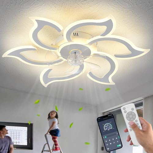 ChenSolara Stylish 86cm White LED Ceiling Fan with Remote Control, App Connectivity, 6 Speed Settings, 3 Colour Temperatures, Dimmable Lighting, Quiet Motor, Timer Feature for Bedroom/Living Room