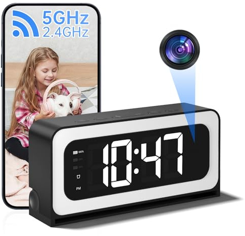 JUFLSKY Clock Camera,5G&2.4G WiFi Security Camera Indoor,2K Cameras for Home Security,3 in 1 Indoor Camera with Alarm,Color Night Vision Human Motion Detection