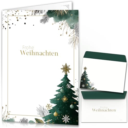 beriluDesign Weihnachtskarten mit Umschlägen 15er Set - Klappkarten mit Weihnachtsbaum-Motiv für die schönsten Weihnachtsgrüße