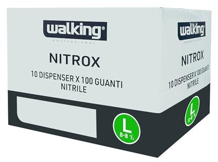 Walking – Guanti in Nitrile Monouso Senza Polvere, 6g Azzurri, Microgrip, Latex Free | DPI Cat. III EN 374, DM Classe I EN 455 | Idonei al Contatto Alimentare (L)