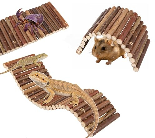 AOCGDDS Wooden Reptile Hideout 2PCS, Bendable Bridge Habitat Decor | Bendable wooden bridges for hamster cages, hermit crab tanks, lizard habitats and small pet hideouts; 2pcs mixed sizes.