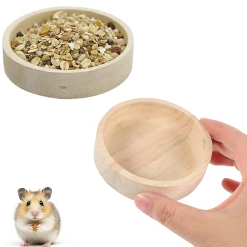 Hamstermatskål i trä, 2 st liten träskål för marsvin och igelkott, halkfri matstation för kanin gerbil socker glidare ekorre – matskål för litet husdjur