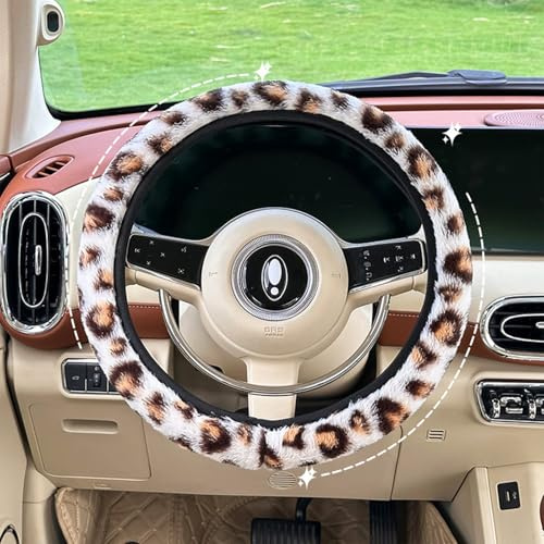 FOSDICK Lenkradbezug Leopardenmuster Lenkradhülle Plüsch Lenkrad Bezug Weich Flauschig Lenkradbezug Bequem Lenkradhüllen Leopard Print Lenkradschutz Auto Zubehör Lenkradschoner Universal 38cm / 15zoll