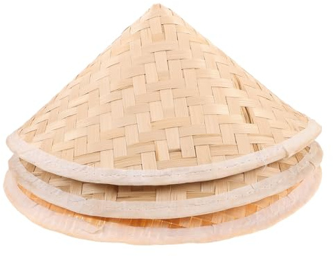 GRIRIW Chapeau de peinture en bambou conique 3pcs pour enfants, casquettes de cosplay traditionnelles, protection solaire pour fête ou performance