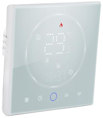 Jeffergarden Smart Termostat Programmerbar Termostat med LED-skärm PC ABS Väggmonterad Temperaturregulator 41 Till 95 F 5A För Rumskontor Vattenuppvärmning Elpanna (Vit)