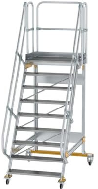 Aluminium-Plattformtreppe fahrbar 60°, Stufenbreite/Stufentiefe 1000/200 mm Stufenanzahl 9, Senkrechte Höhe 2,18 m